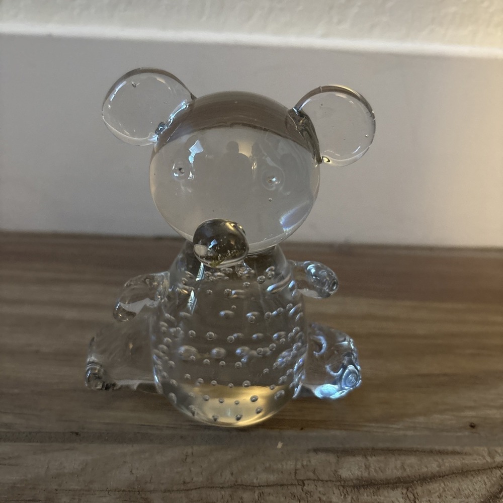 Clear Billicante Glass Koala Bear Figurine Paperweight 4.5" Taiwan Bubble Glass